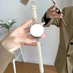 Samsung Watch Band Cream Beige Leather Adjustable Strap Replacement Buckle